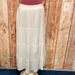 Maxi Skirt Cato Large White Tiered Boho Western Fairy Beach Pull-On SZ 18